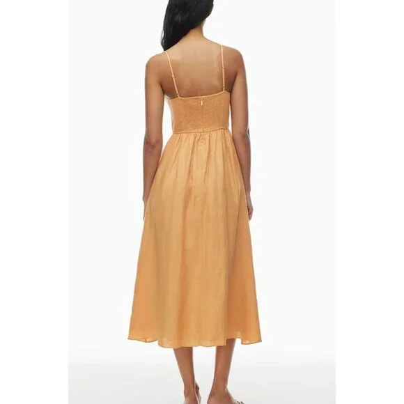Aritzia Wilfred NWT Influence Maxi Dress Organic Linen Soft Apricot Drop Waist 6 Aritzia Wilfred NWT Influence Maxi Dress Organic Linen Soft Apricot Drop Waist 6